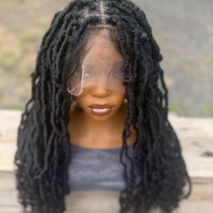 Long 24 inch wavy goddess butterfly faux loc dreadlocks  lace wig.