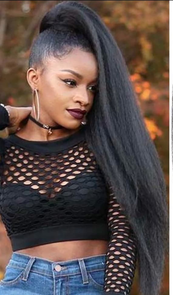 Human hair kinky straight ponytail hotsell