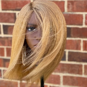 100%Virgin Human hair kinky straight NO CLOSURE honey blonde wig illusion side part