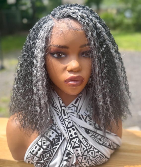 Salt and Pepper Synthetic Human Hair Wig: 16 display picture 1