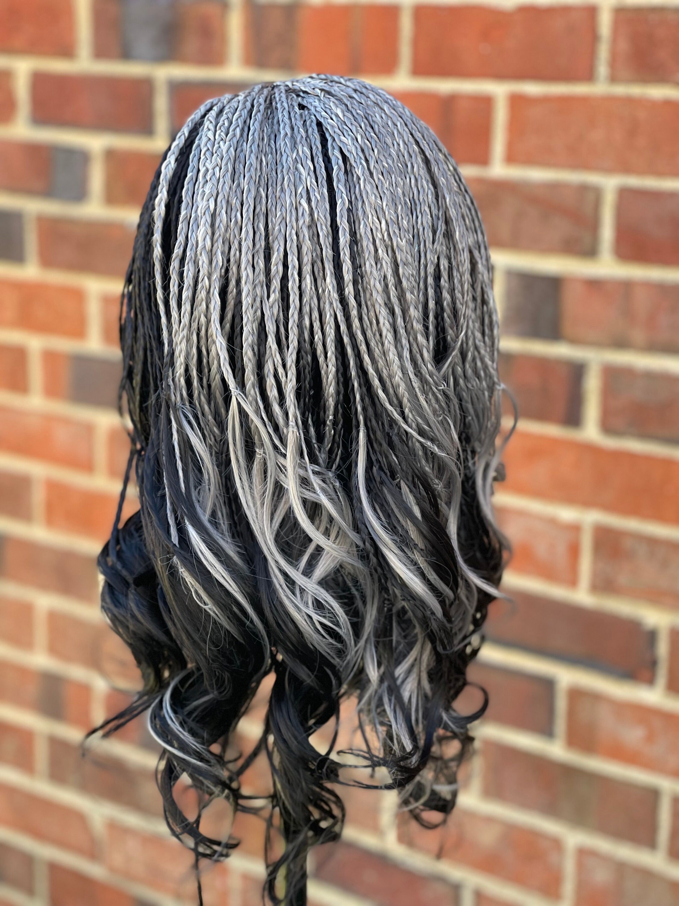 Handmade Micro Braided Wig: Salt & Pepper Silver Grey Lace  display picture 3