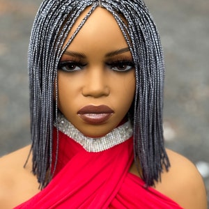 Blunt bob middle part short lace micro braid wig