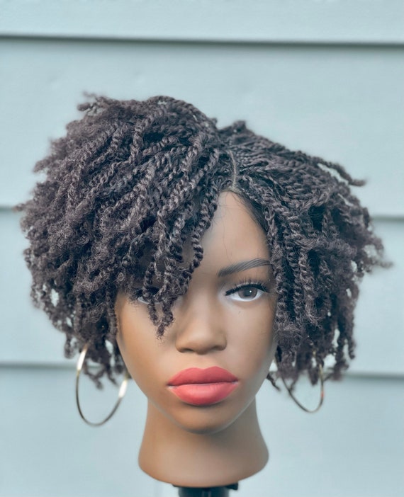 Mini Twist Spring Kinky Twist Afro Bob Twist Lace Front Wig Side Part 