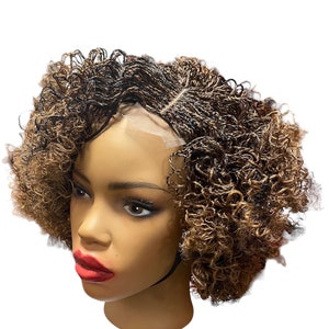 Peruca micro locs loira cinza mista preta sal e pimenta mini torção lateral com fechamento frontal de renda
