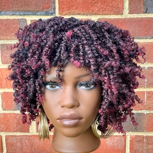 Spring Twist with bangs ombré burgundy and off black wig