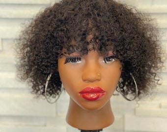 Perruque Afro Courte 100% Cheveux Naturels - Noir/Rouge Méchés - Taille Moyenne