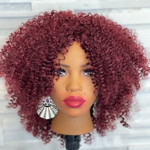 Burgundy Natural Afro Kinky Curly Synthetic Wig