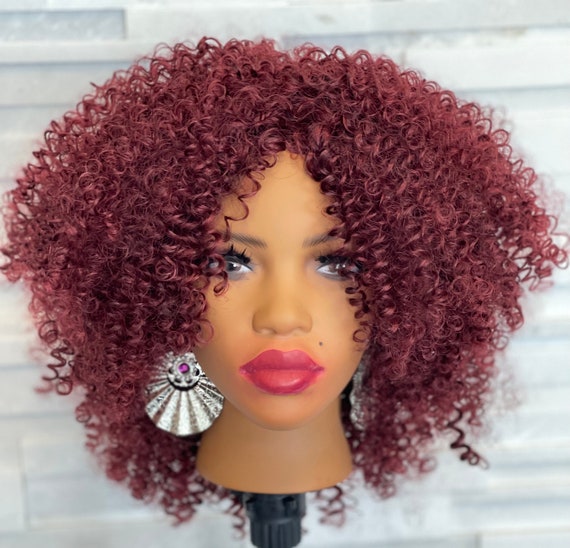 Kinky Afro Curl Lace Front Wig Spiral Curly 1/wine Wavymy Kinky Curly 99J 13x4 Lace Front Wigs Pre Plucked  main image 2