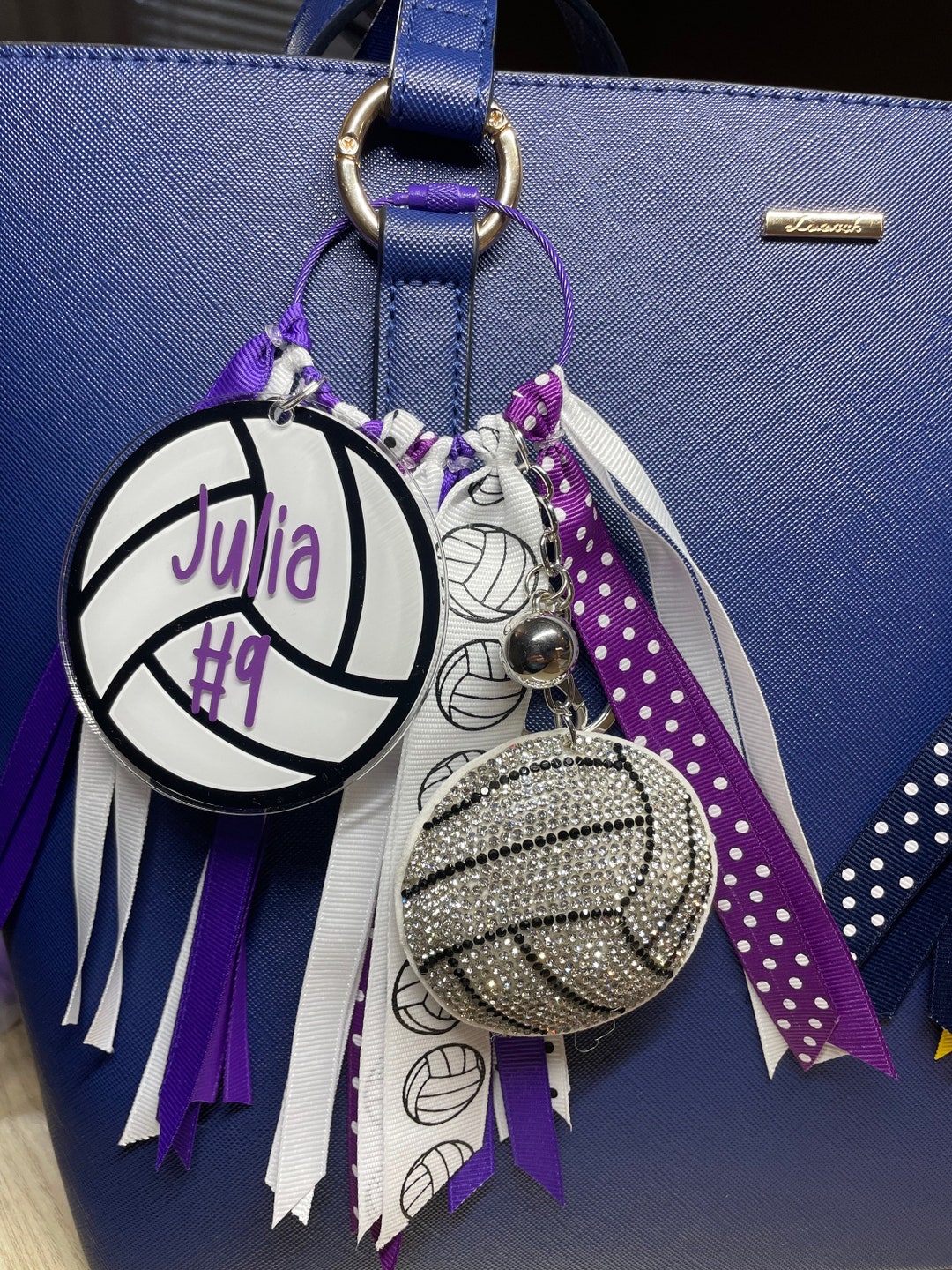 Volleyball Ribbon Tassel Zipper Charm Custom Keychains Sports Bag Tags