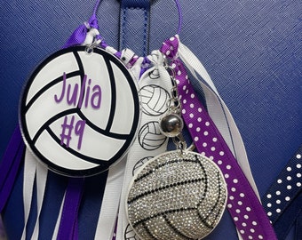 Volleyball Ribbon Tassel | Zipper Charm | Custom Keychains | Sports Bag Tags | Bag Tags Volleyball | Bogg Bag Accessory