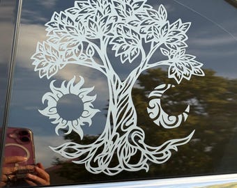 Celestial Tree of Life Car Decal: Sun & Moon Vinyl Sticker