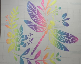 Holographic Rainbow Dragonfly & Flowers Vinyl Decal