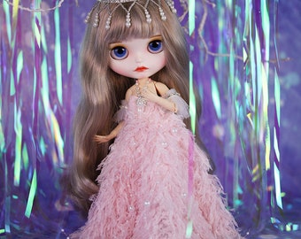 Pink Feather Gown Set - Doll Clothes for Blythe / Pullip / Azone / 1/6 Fashion Doll