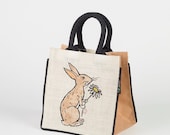 Jute Lunch bag with Rabbit print Zero waste Kids bag eco shopping Tote Reusable Bag for Life - Unique