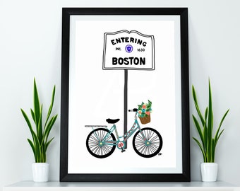 ボストンバイク - ボストンに入るプリント - サラ・ヒアーズデザイン - ボストンに入るバイクプリント - ボストンポスター - ボストンバイクポスター - かわいいボストンアート