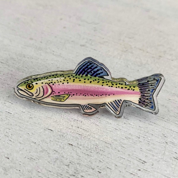 Rainbow Trout Fish Pin - Trout Pin - Fish Pin - Fishing Trout Art Pin - Rainbow Trout Pin Design - North American Fresh Water Fish Series