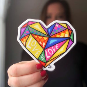 Love is Love Sticker - 5 inch Heart Love is Love Sticker - Vinyl Pride Sticker - Rainbow Pride Sticker - Love is Love Rainbow Sticker