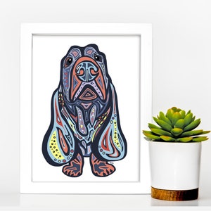 Basset Hound Art - Basset Hound Portrait - Basset Hound Poster - Cool Basset Hound Art - Funk  Dog Art - Sarah Hiers Design Dog Art Print
