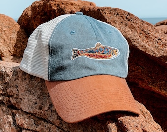 Trout Hat - Brook Trout Hat Design - Baseball Hat with Trout Fish - Fish Hat - Fishing Hat - Hiking Hat with Trout - Multicolored Fish Hat