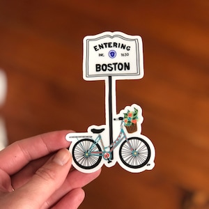 Entering Boston Bike Sticker - Boston Bike Sticker - Cute Boston Sticker - Boston Bike Art - 3 Inch Boston Bike Stickers - Entering Boston