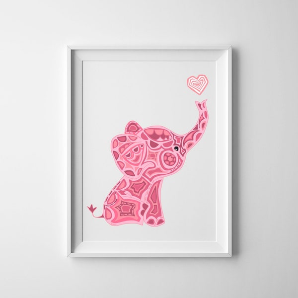 Pink Elephant - Pink Elephant Art - Elephant Art - Pink Elephant Poster - Nursery Room Art - Nursery Art - Nursery Room Elephant Art