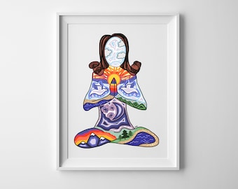 Yoga Girl Art - Yoga Art by Sarah Hiers Design- Spiritual Art  - Colorful Yoga Art - Yogi Gift - Yoga Art Poster