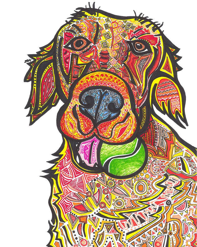 Golden Retriever Dog Art Sarah Hiers Design Golden Retriever Art Print Fun Golden Retriever Poster Cool Golden Retriever Art Print