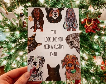 Custom Pet Portrait Gift Card- Custom Pet Illustration - Custom Pet Portrait Drawing Gift - Custom Artwork Gift Card