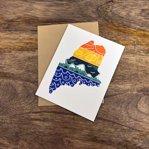 State of Maine Colorful Greeting Card - Blank Inside - Maine State Notecard and Envelope by Sarah Hiers Design (SHIPS FREE)