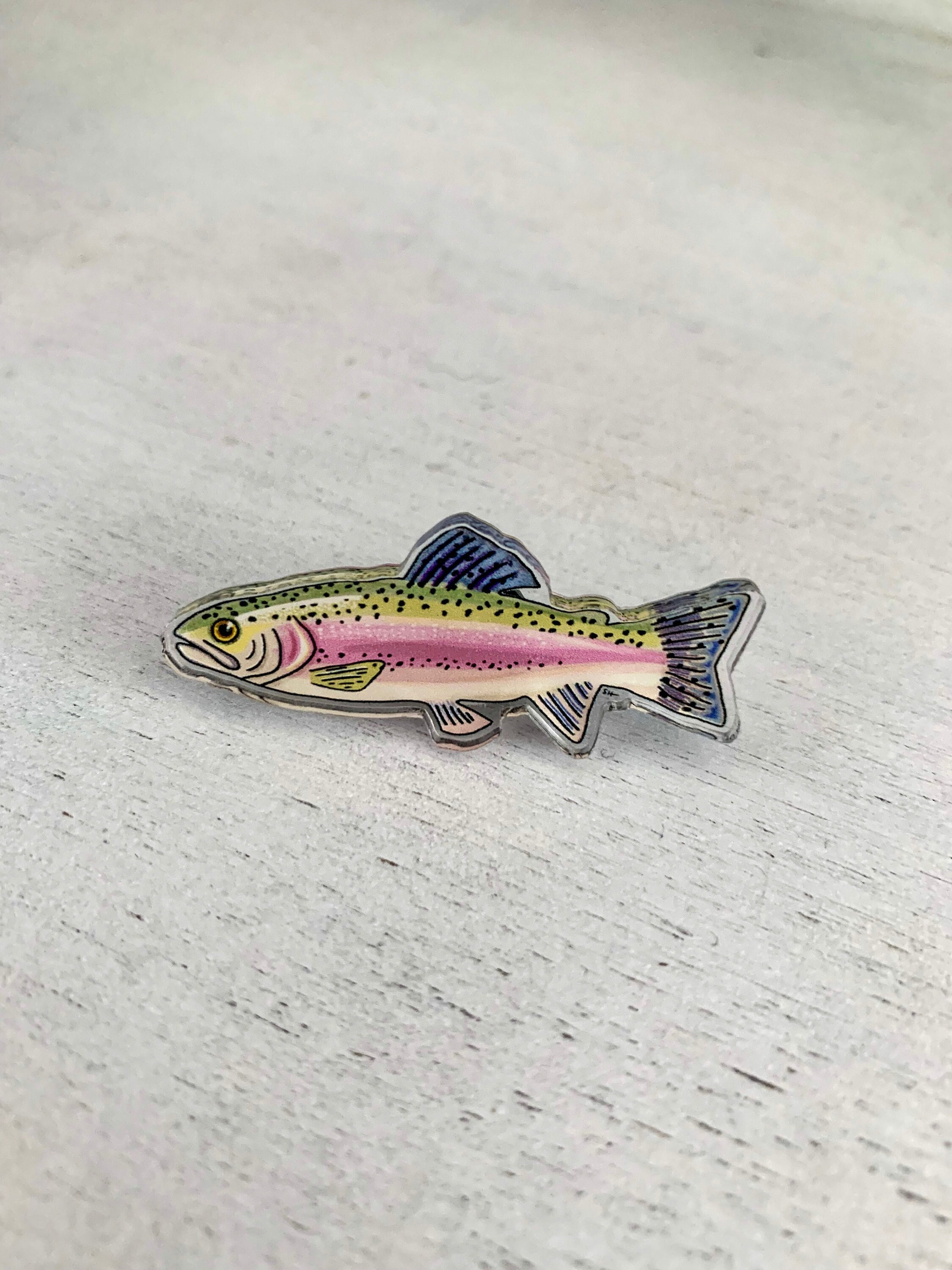 thumbnail interactive-video image 1 of Rainbow Trout Fish Lapel Pin - 0.75 Inch Metal Tie Tack Pin With Secure Backing 1 of 12