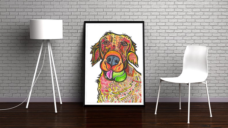 Golden Retriever Dog Art Sarah Hiers Design Golden Retriever Art Print Fun Golden Retriever Poster Cool Golden Retriever Art Print