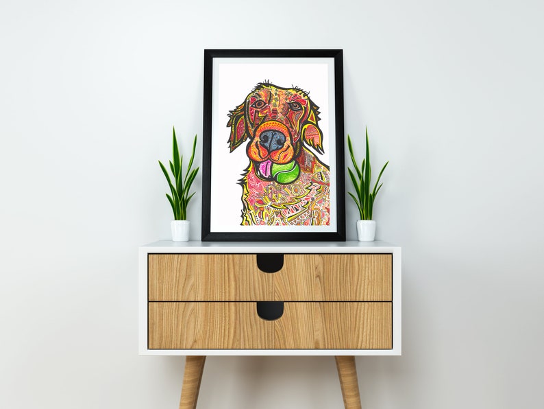 Golden Retriever Dog Art Sarah Hiers Design Golden Retriever Art Print Fun Golden Retriever Poster Cool Golden Retriever Art Print