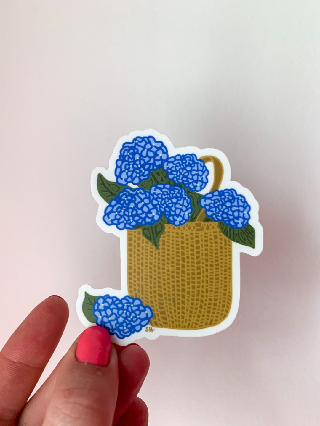 Hydrangea Sticker Hydrangea Sticker - Basket of Hydrangeas - Basket With Hydrangeas Decal ...