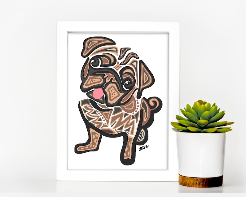 Pug Lover Gift Pug Illustration Pug Portrait Pug Poster Custom Dog Portrait Pug Art Sarah Hiers Design Pug Gift Pug Lover