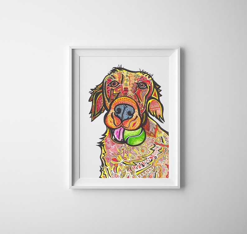 Golden Retriever Dog Art Sarah Hiers Design Golden Retriever Art Print Fun Golden Retriever Poster Cool Golden Retriever Art Print