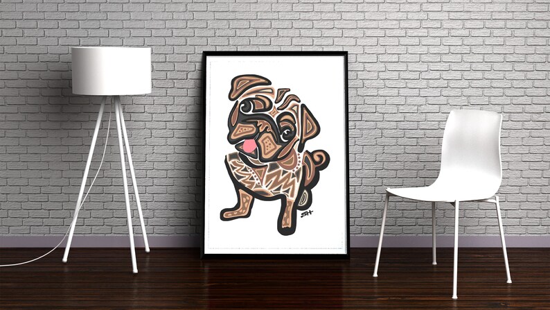 Pug Lover Gift Pug Illustration Pug Portrait Pug Poster Custom Dog Portrait Pug Art Sarah Hiers Design Pug Gift Pug Lover