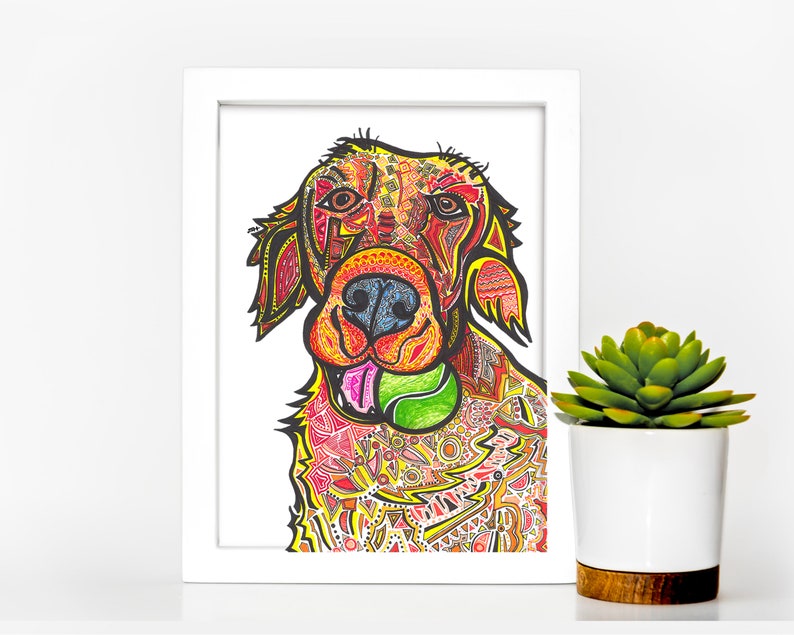 Golden Retriever Dog Art Sarah Hiers Design Golden Retriever Art Print Fun Golden Retriever Poster Cool Golden Retriever Art Print