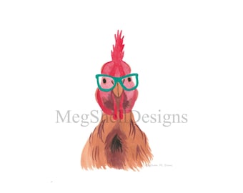 Pollo acuarela con gafas