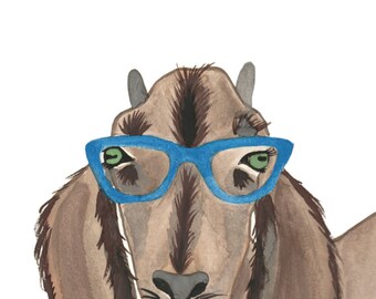 Cabra de acuarela con gafas