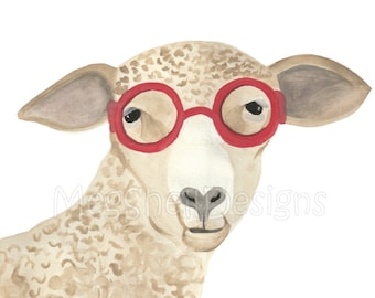 Oveja de acuarela con gafas