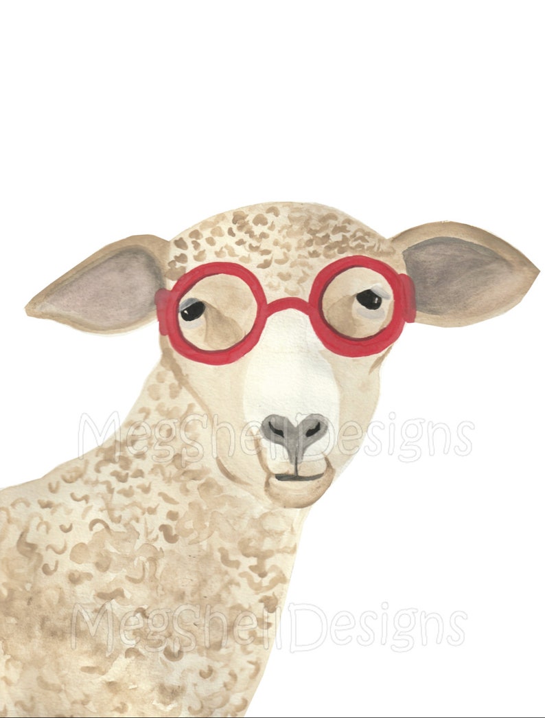 Download Watercolor Sheep With Glasses Etsy