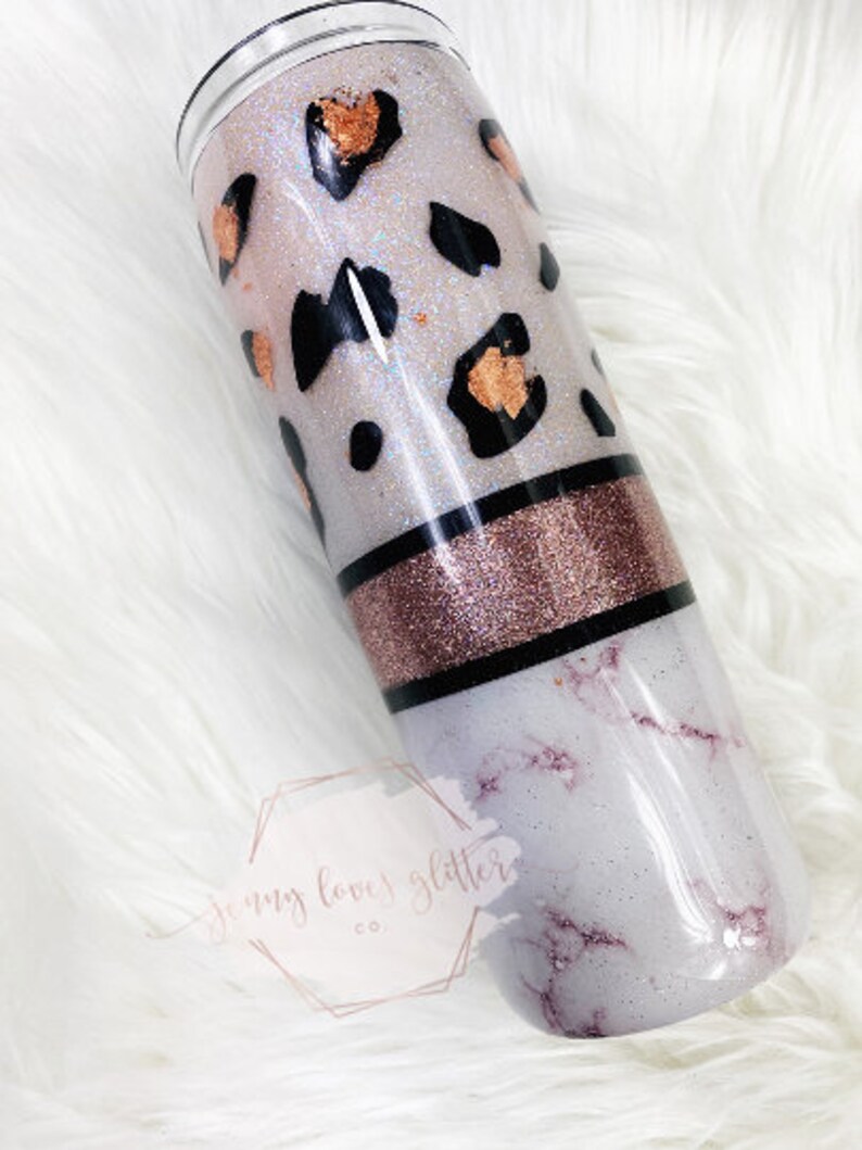 Gifts for Her Personalized Birthday Gifts for Women Rose Gold Leopard Glitter Tumbler Marble Tumbler Boujee Leopard Tumbler