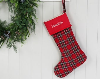 Stock de Noël - Stock de vacances - Bas de Noël personnalisés - Décorations de Noël Red Tartan Stocking - Décorations de Noël