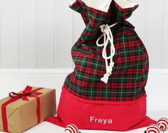 Santa Sack Tartan Personalised Gift Toy Bag Christmas Eve Personalized Custom Green Tartan Father Christmas Eve Decor Childrens Gift Bag