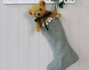 Personalised Green Small Check Gingham Christmas Santa Stocking