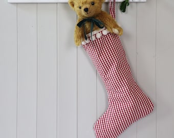 Personalised Christmas Stocking - Holiday Stocking - Red Check Gingham