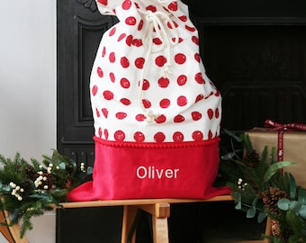 Sac de Père Noël Cadeau Personnalisé Sac Jouet Réveillon de Noël Personnalisé Personnalisé Père Sac de Noël Réveillon Décoration d’Enfants Cadeau Rouge Blanc