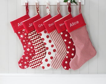 Personalised Christmas Stocking Personalized Holiday Christmas Sock Christmas Eve Tree Decorations Family Stockings Red and White Santa