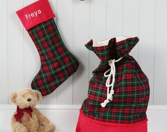 Christmas Stocking Santa Sack Tartan Green Personalised Santa Stocking Personalized Christmas Eve Decor Sack Bag Father Christmas Green Sack