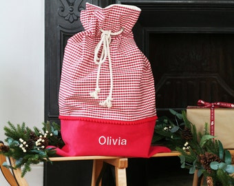 Santa Sack Personalised Gift Toy Bag Christmas Eve Personalized Custom Father Christmas Sack Red White Check Gingham